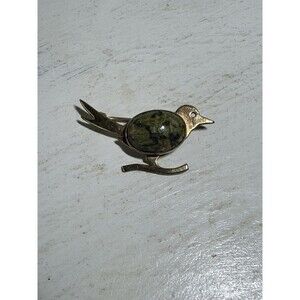 W.E. RICHARDS Unakite Green/ Pink Jasper 12 K gold Filled Bird Brooch Vintage